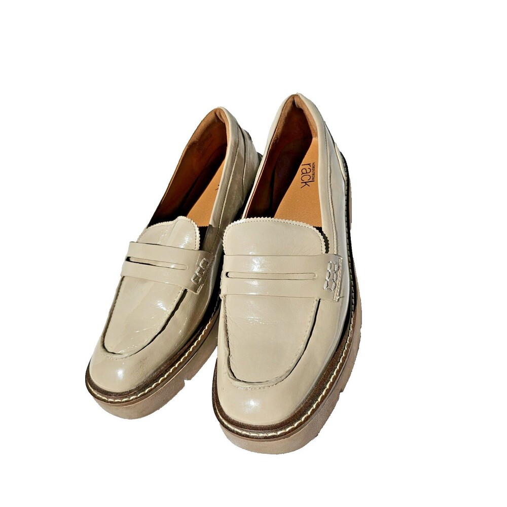 Nordstrom Lafayette Penny Loafers Women's Size 10M Ivory Cream Leather Flats